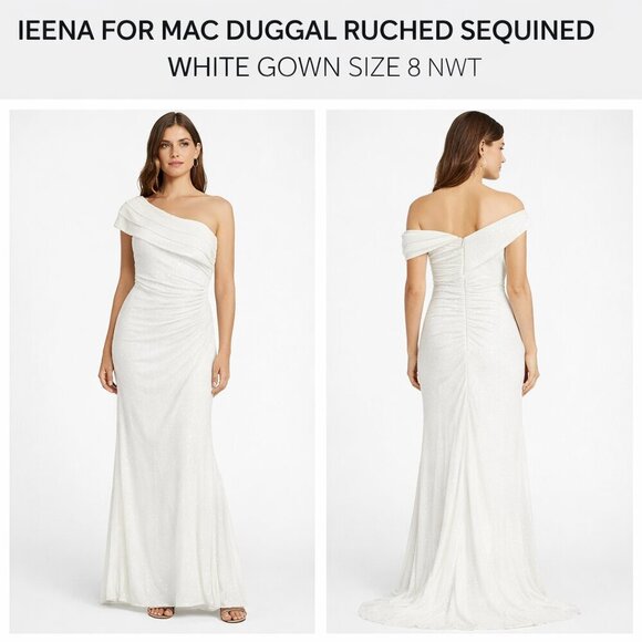 Ieena For Mac Duggal Dresses & Skirts - Ieena for Mac Duggal Ruched Sequined White Gown Size 8 NWT